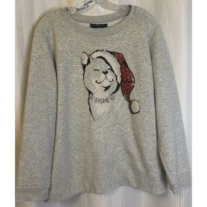 Karen Scott Sport Women's Grey Sweatshirt  Winter Cat Design Size XL Grandmacore